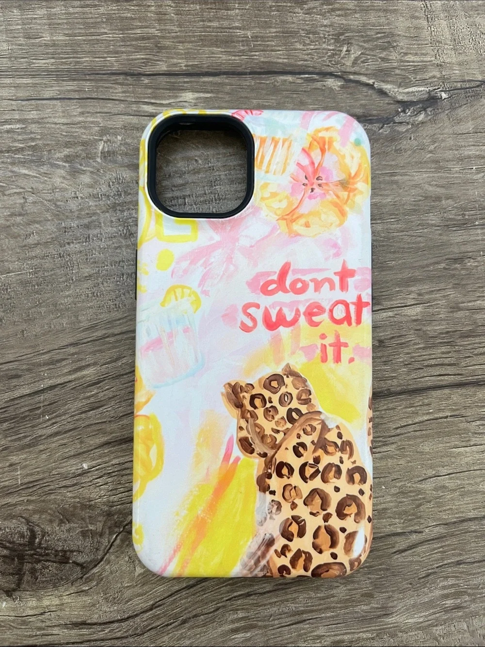 Don't Sweat It Leopard Print Phone Case - Pink & Yellow